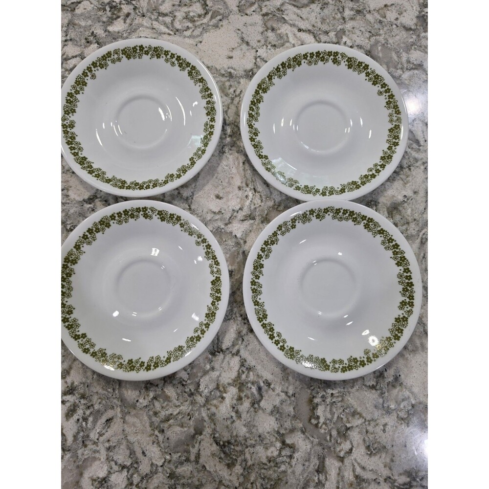 4 Corelle Spring Blossom Green Saucer Plate 6” Crazy Daisy USA Vintage
